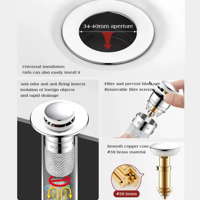 Edelstahl Abflussstopfen mit Sieb für Wasch- & Spülbecken