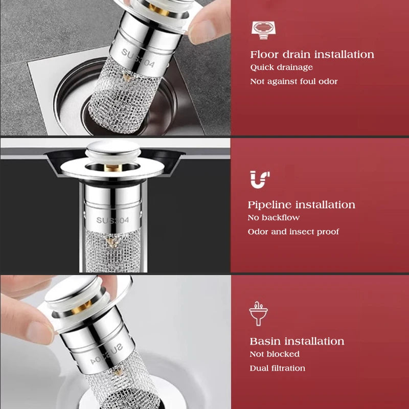 Edelstahl Abflussstopfen mit Sieb für Wasch- & Spülbecken