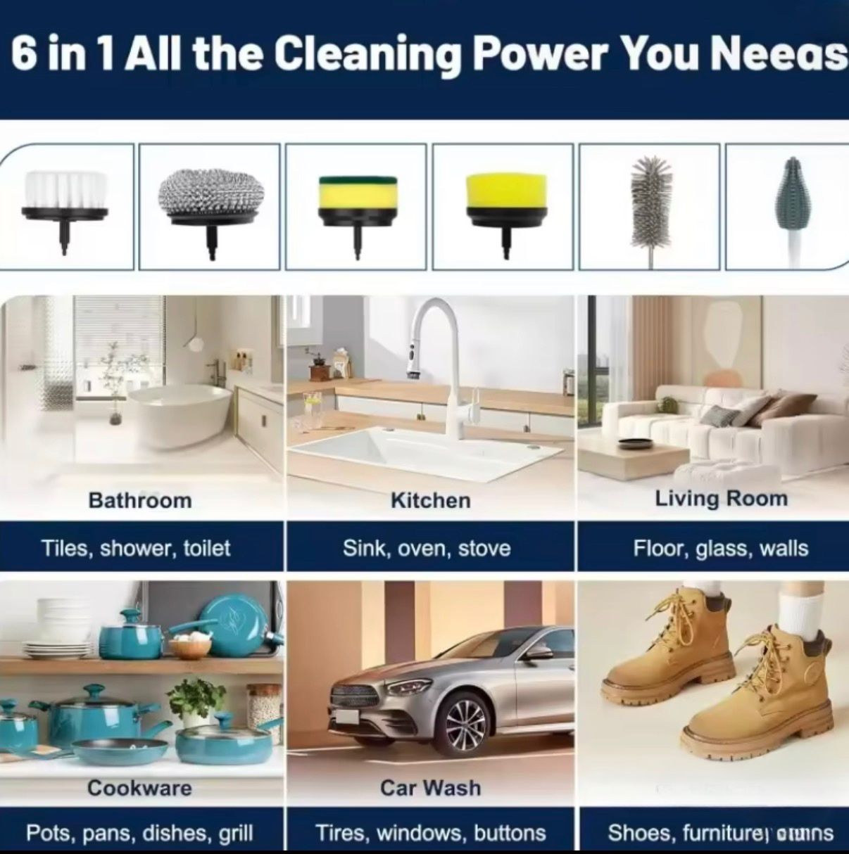 Elektrische Reinigungsbürste Pro - 6 Aufsätze für Küche & Bad